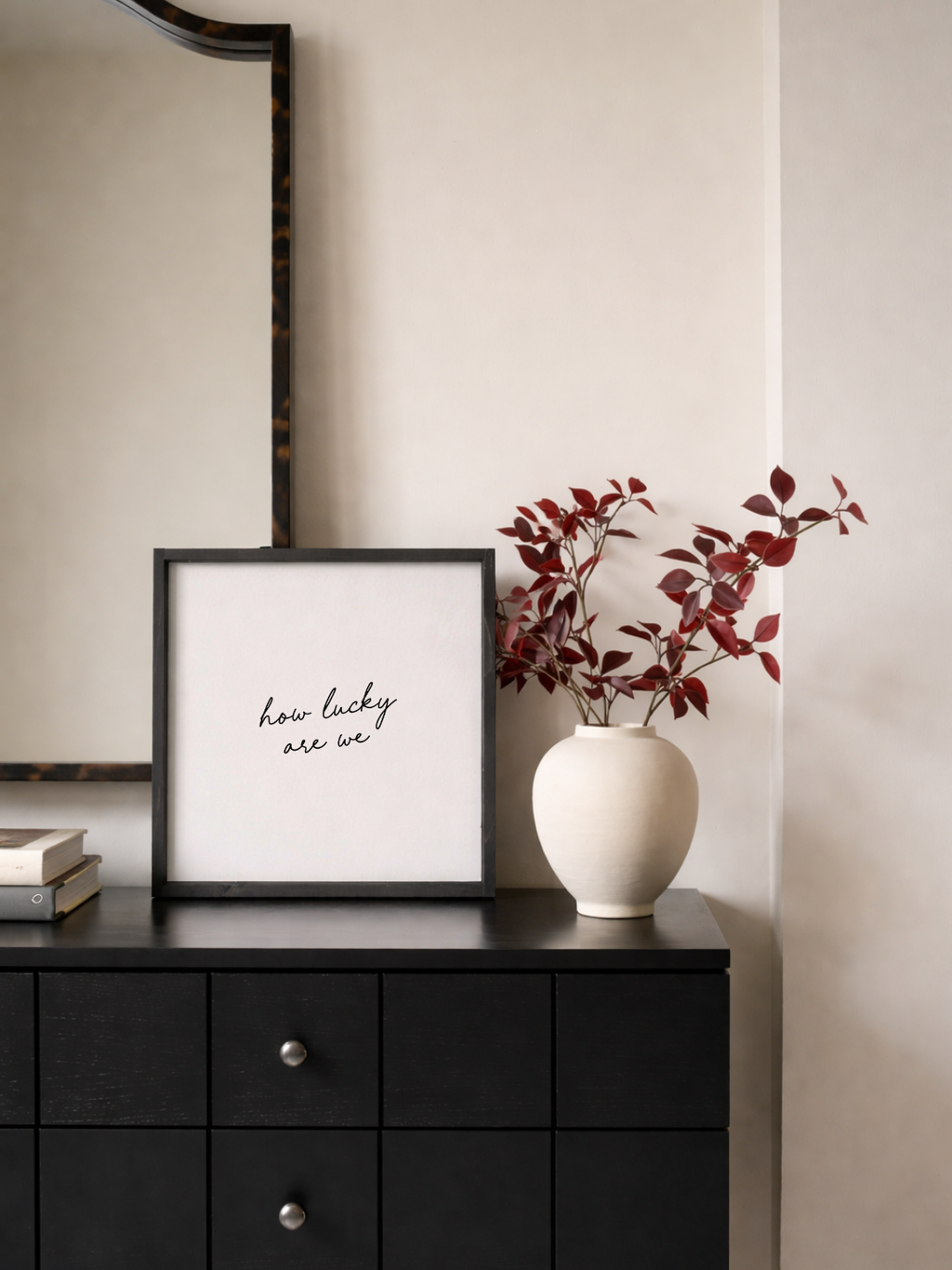 How Lucky Are We Framed Wall Art - Neutral Modern Wall Decor