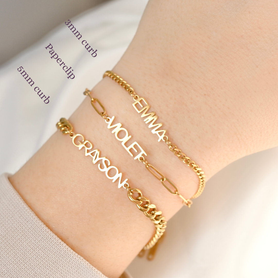 Personalized Block Letter Name Bracelet - Stainless Steel