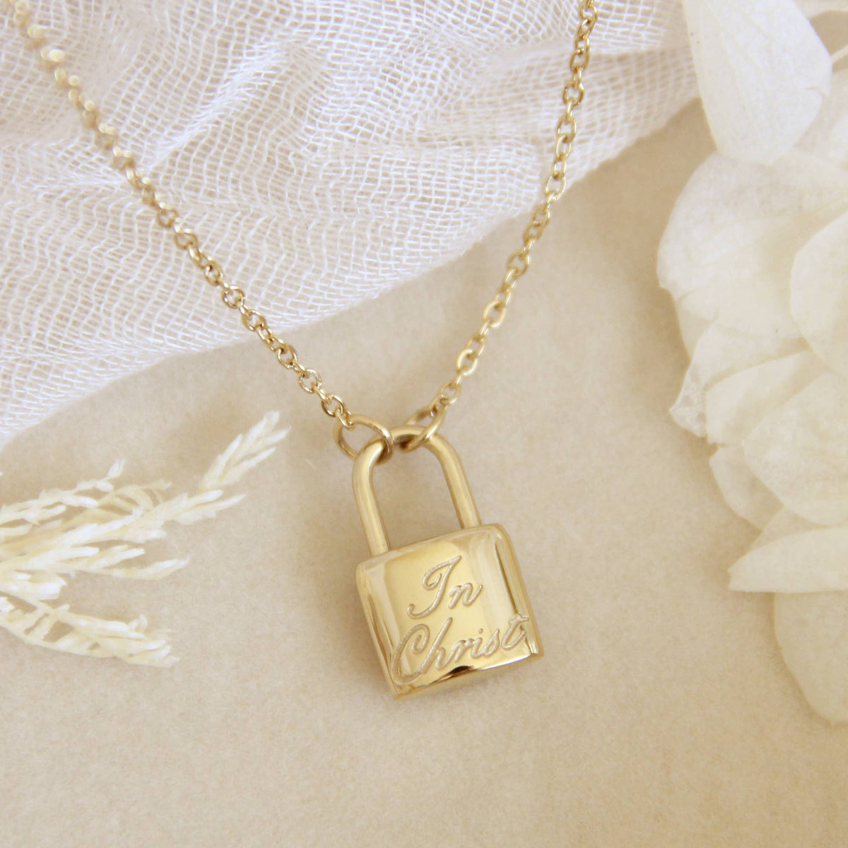 In Christ Cross Lock Necklace, Secure In Christ Necklace