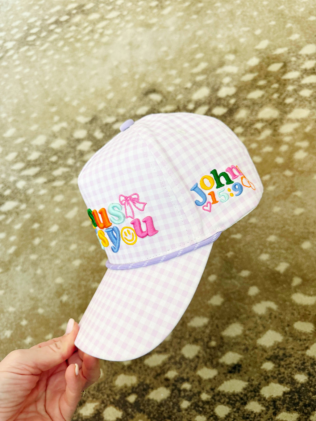 Purple Checker Jesus Loves You Hat