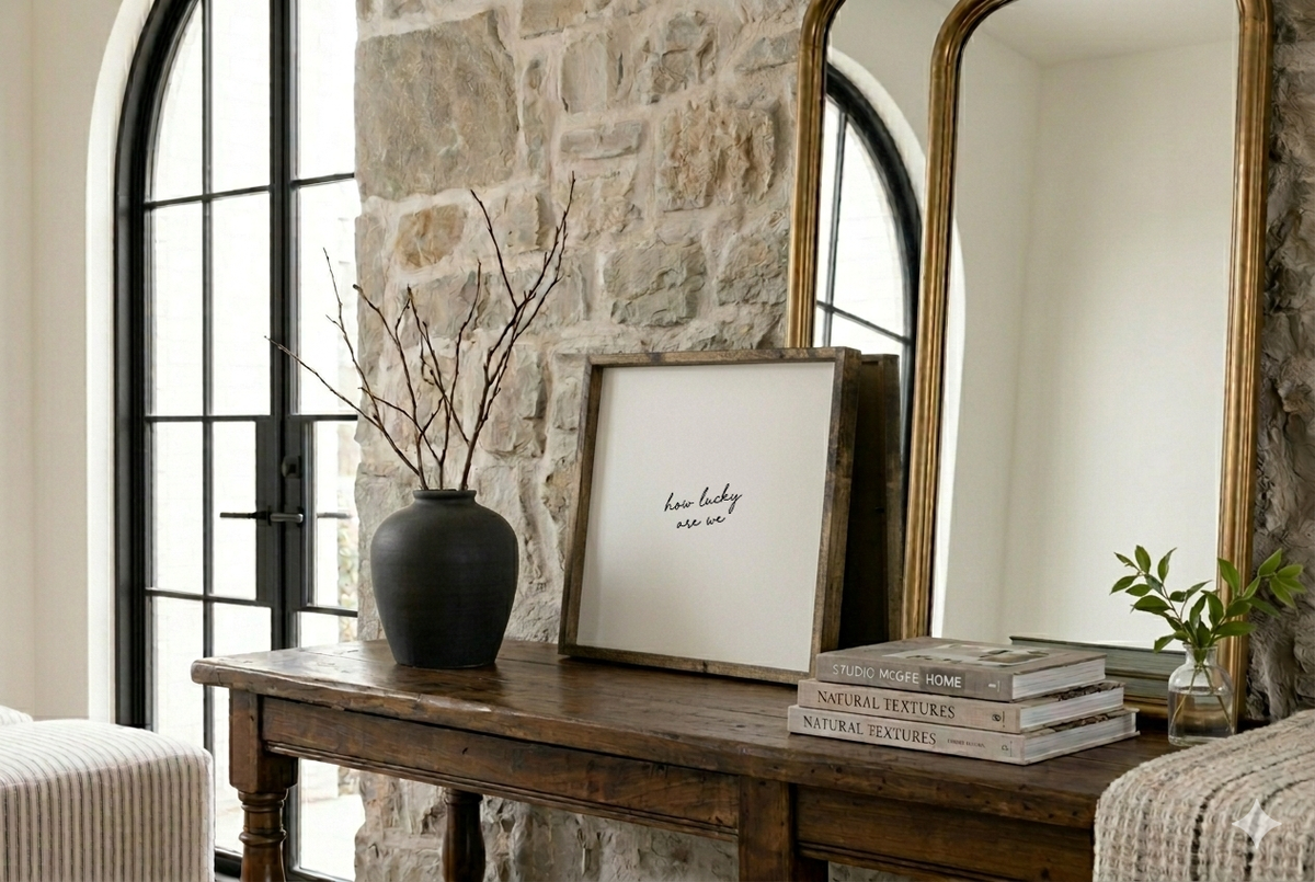 How Lucky Are We Framed Wall Art - Neutral Modern Wall Decor