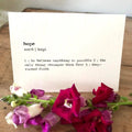 Hope definition greeting card in typewriter font