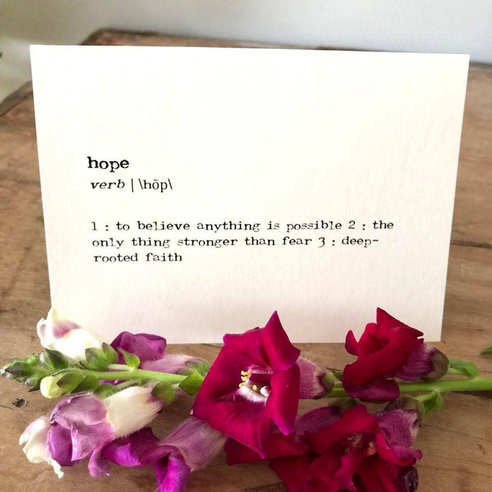 Hope definition greeting card in typewriter font