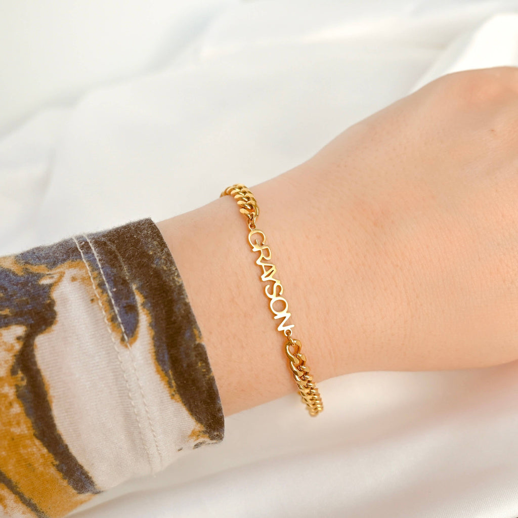 Personalized Block Letter Name Bracelet - Stainless Steel