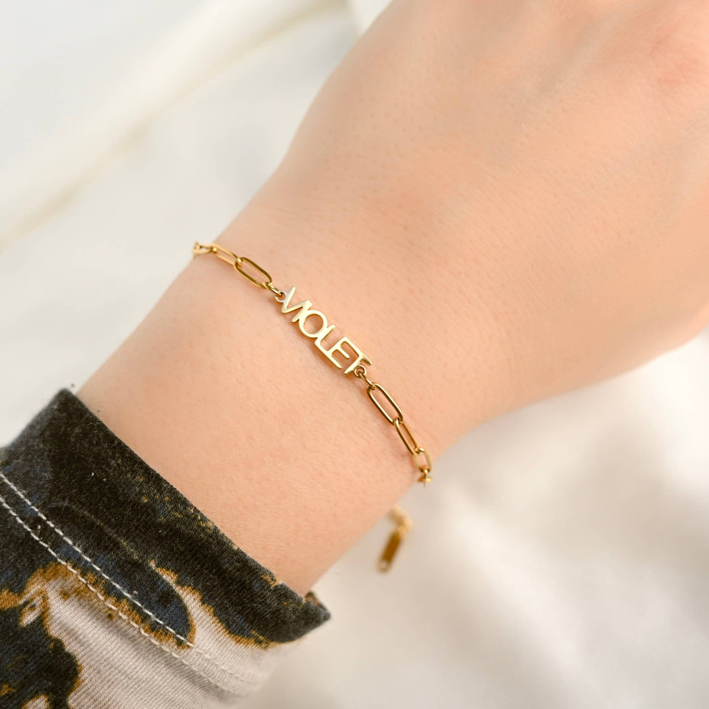 Personalized Block Letter Name Bracelet - Stainless Steel