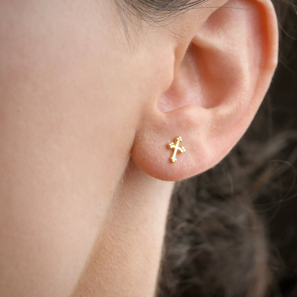 Mini Cross Stud Earrings - 925 Sterling Silver Cross Jewelry
