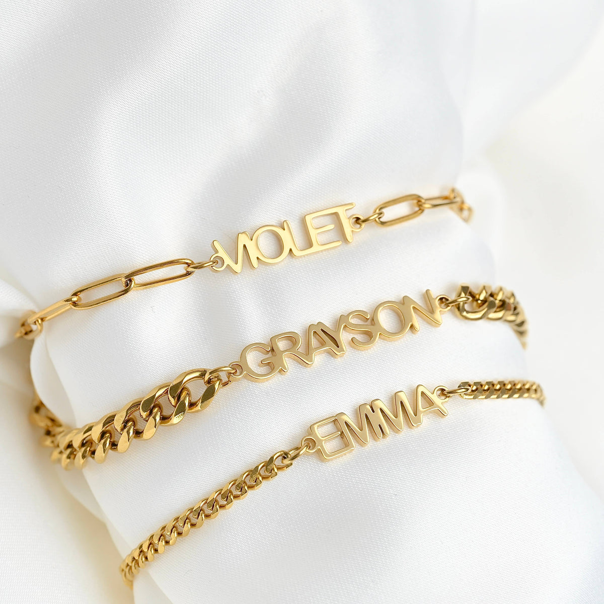 Personalized Block Letter Name Bracelet - Stainless Steel
