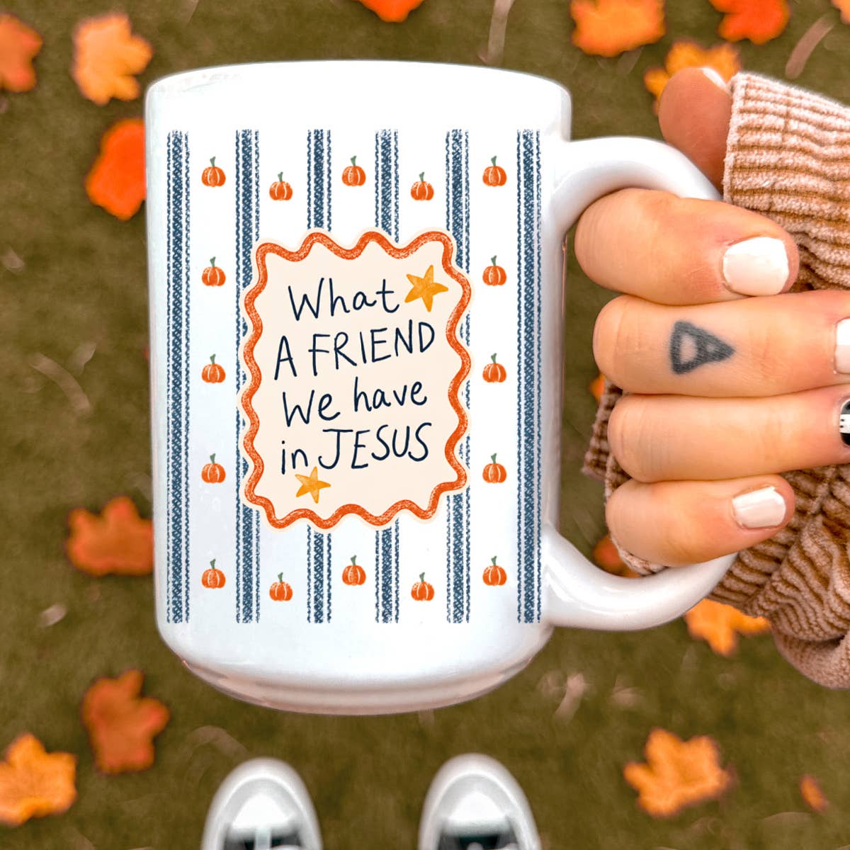 What a friend in Jesus, fall mug, fall decor, coffee mug