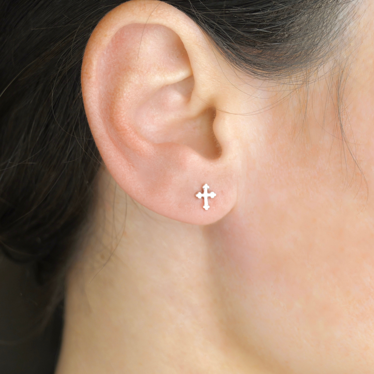 Mini Cross Stud Earrings - 925 Sterling Silver Cross Jewelry