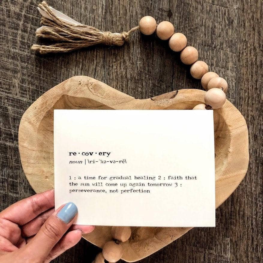 Recovery definition greeting card in typewriter font