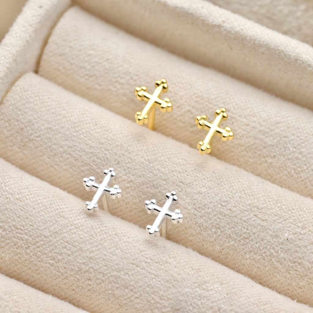 Mini Cross Stud Earrings - 925 Sterling Silver Cross Jewelry