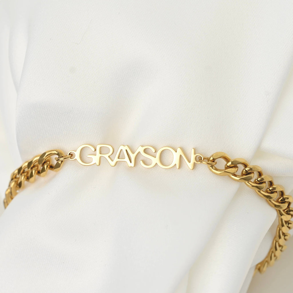 Personalized Block Letter Name Bracelet - Stainless Steel