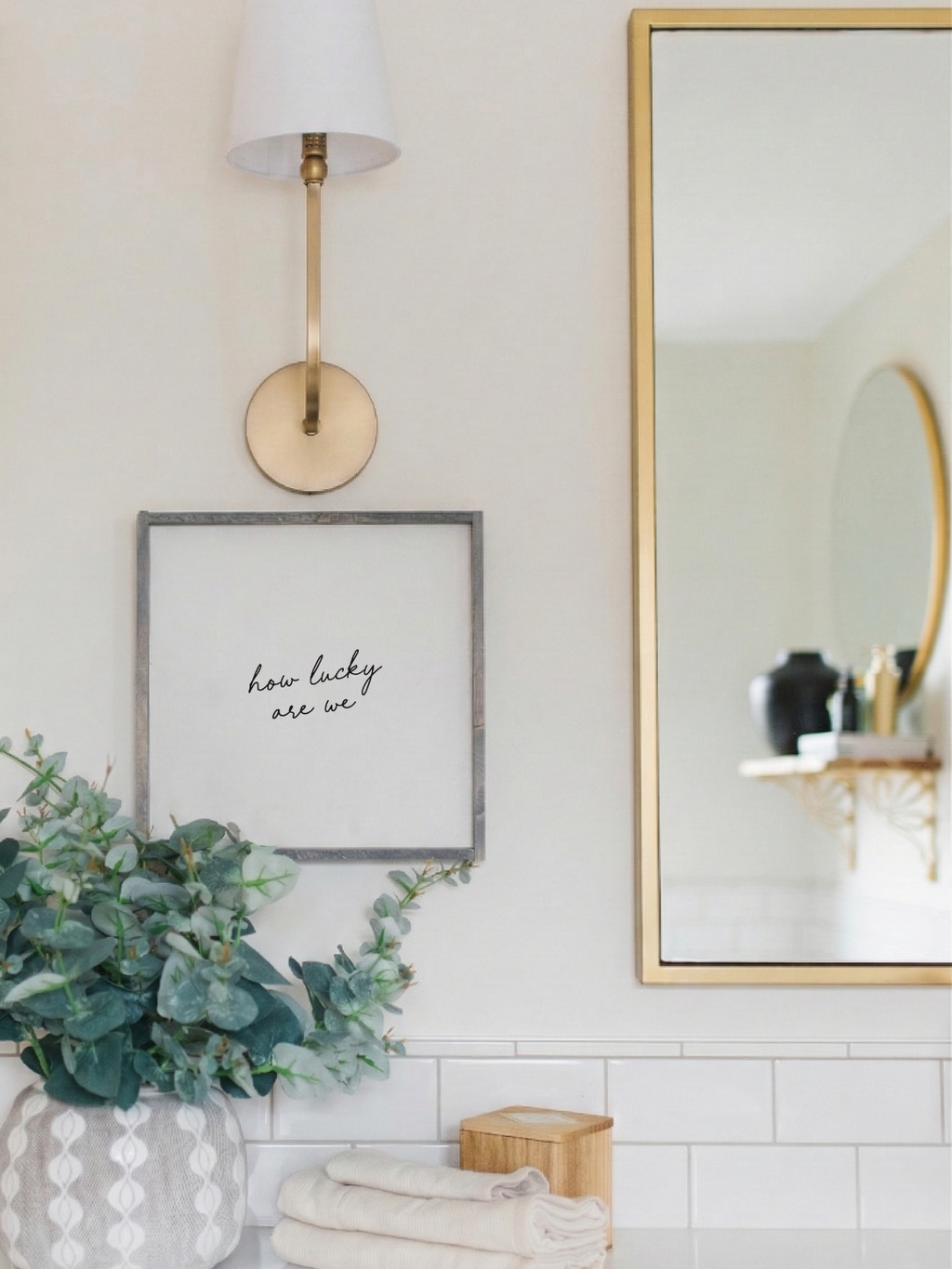 How Lucky Are We Framed Wall Art - Neutral Modern Wall Decor