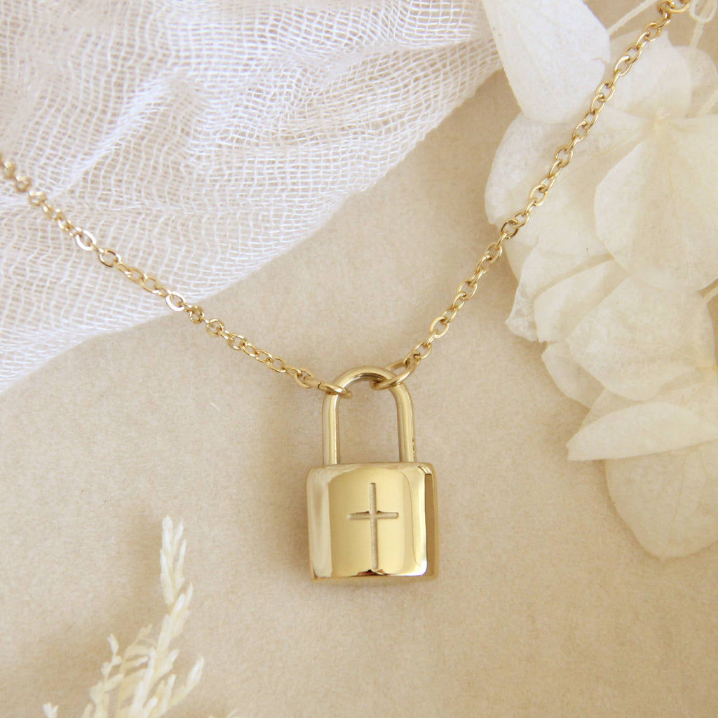 In Christ Cross Lock Necklace, Secure In Christ Necklace
