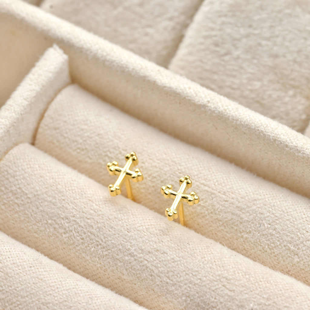 Mini Cross Stud Earrings - 925 Sterling Silver Cross Jewelry