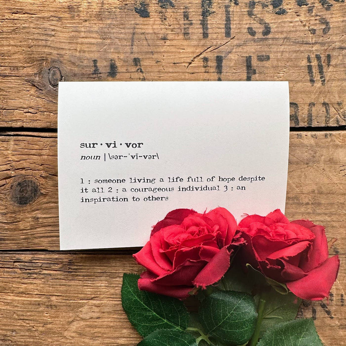 Survivor definition greeting card in typewriter font