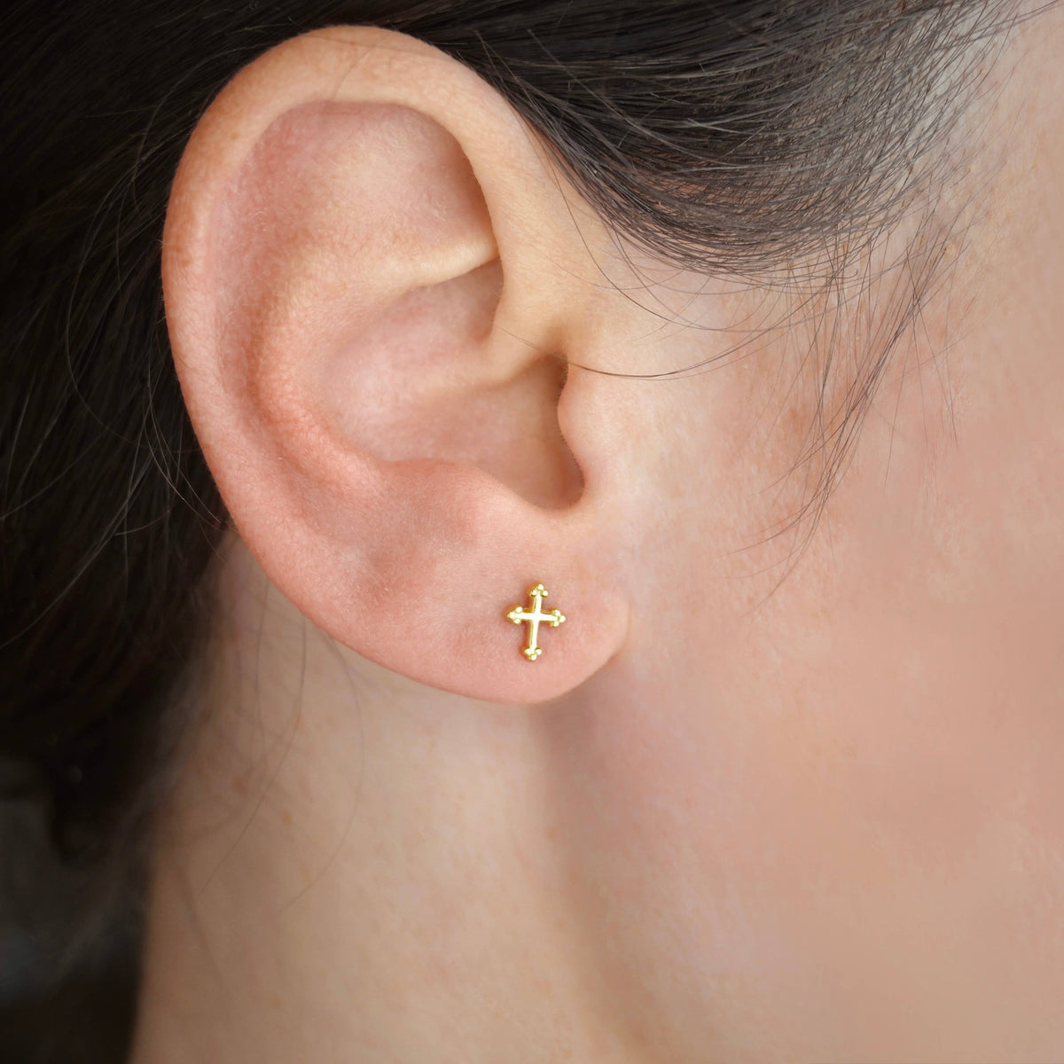 Mini Cross Stud Earrings - 925 Sterling Silver Cross Jewelry