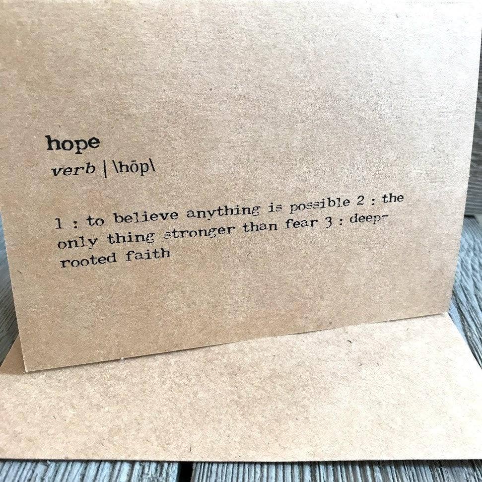 Hope definition greeting card in typewriter font