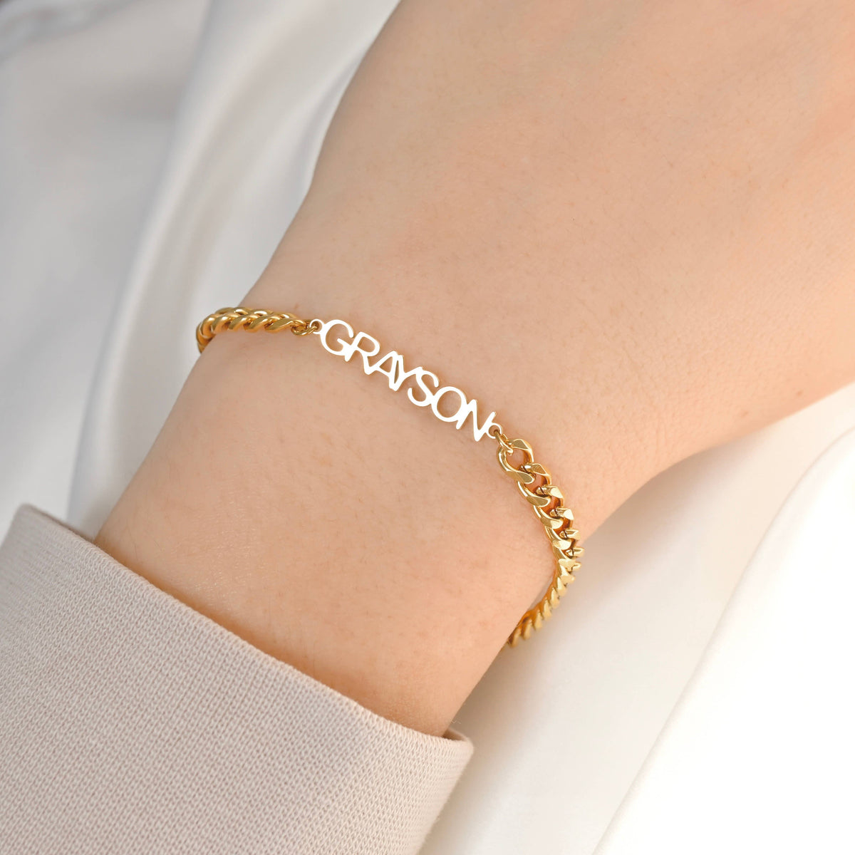 Personalized Block Letter Name Bracelet - Stainless Steel