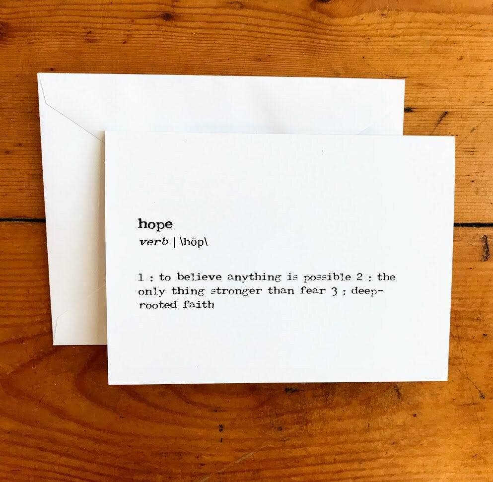Hope definition greeting card in typewriter font