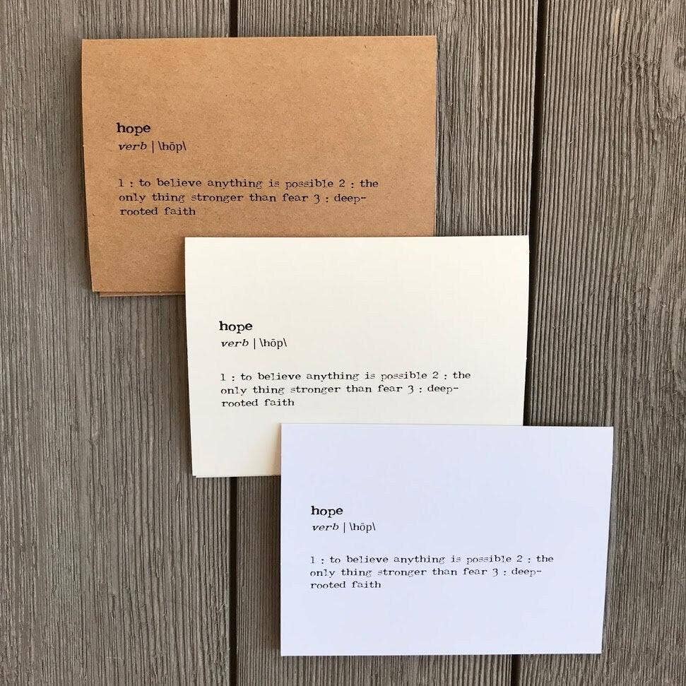Hope definition greeting card in typewriter font
