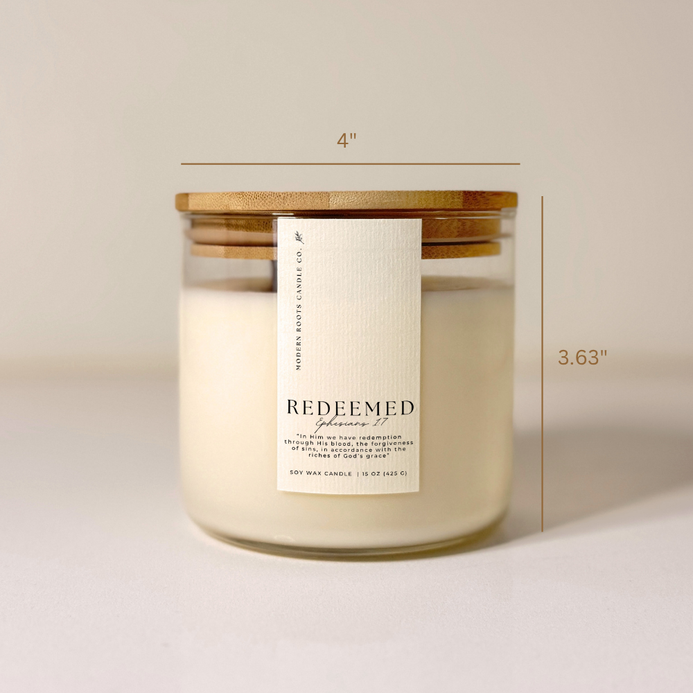 Redeemed | Eucalyptus & Mint | 15 oz. Clear Jar Soy Candle