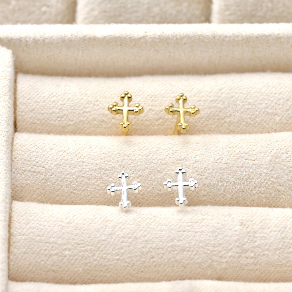 Mini Cross Stud Earrings - 925 Sterling Silver Cross Jewelry