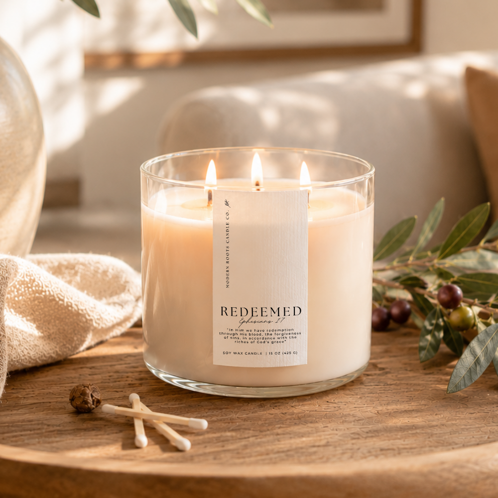 Redeemed | Eucalyptus & Mint | 15 oz. Clear Jar Soy Candle